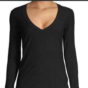 James Perse Standard Black V Neck Long Sleeve T